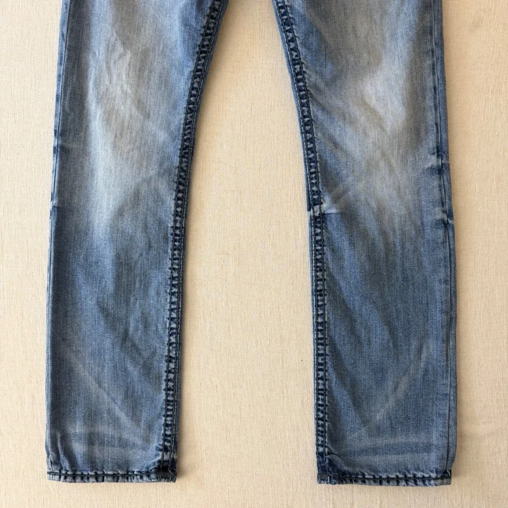 True Religion Ricky Relaxed Straight Jeans 34 Blue Contrast Stitch Y2K Denim